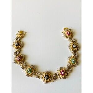 DL925 sterling 14k gold vermeil genuine ruby sapphire emerald diamond bracelet